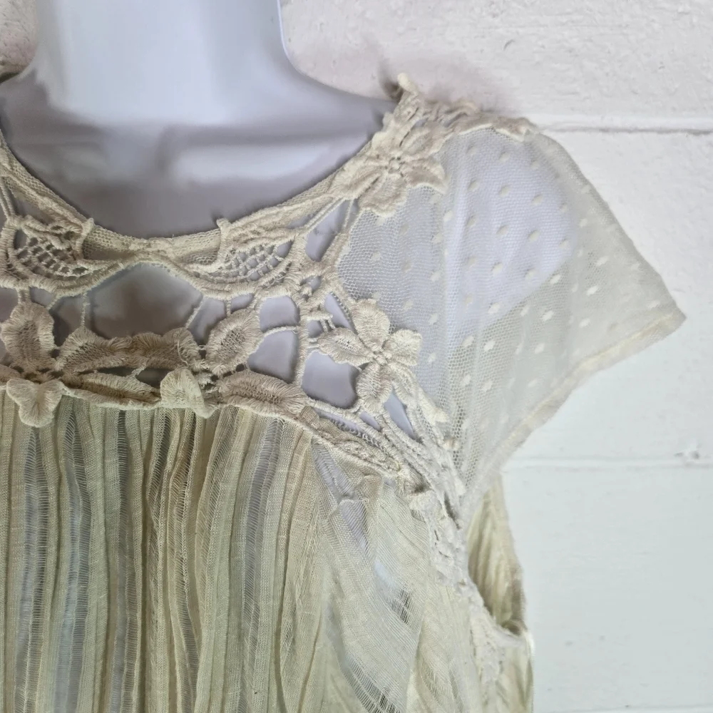Free People Stars Align Eggshell Ivory Lace Flowy Romantic Shirt